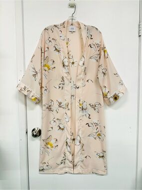 JOA magnolia print duster kimono robe XS oversize pink floral Lounge Feminine
